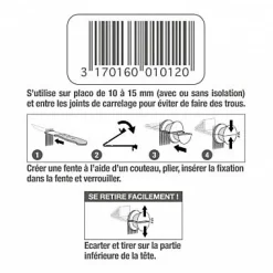5 agrafes pour plaque de plâtre Le Crochet Francais* Fixation Décoration Murale