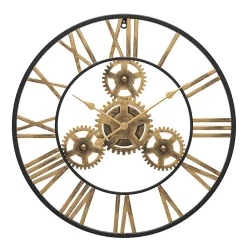 Deko 50 cm Noire Industrielle Bois Vintage Pendule Murale Steampunk Chiffres Romains pour Salon Bar Bureau* Horloge