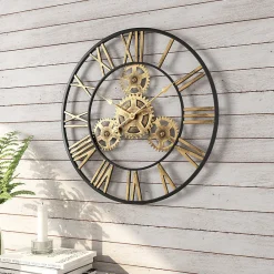 Deko 50 cm Noire Industrielle Bois Vintage Pendule Murale Steampunk Chiffres Romains pour Salon Bar Bureau* Horloge