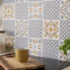 Sale D-C-Fix 6 dalles adhésive murales Wall Tiles Jamila effet carreaux de ciment jaune, gris, blanc L.15 x l.15cm