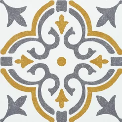 Sale D-C-Fix 6 dalles adhésive murales Wall Tiles Jamila effet carreaux de ciment jaune, gris, blanc L.15 x l.15cm