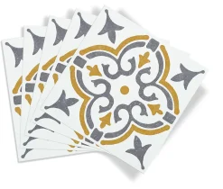 Sale D-C-Fix 6 dalles adhésive murales Wall Tiles Jamila effet carreaux de ciment jaune, gris, blanc L.15 x l.15cm