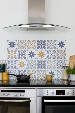 Sale D-C-Fix 6 dalles adhésive murales Wall Tiles Jamila effet carreaux de ciment jaune, gris, blanc L.15 x l.15cm