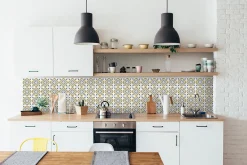 Sale D-C-Fix 6 dalles adhésive murales Wall Tiles Jamila effet carreaux de ciment jaune, gris, blanc L.15 x l.15cm