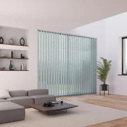 Madeco 5 lamelles verticales orientables 89mm pour store californien en voile gris clair sans chaînette basse H.260cm* Store Californien