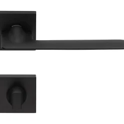 Clearance Hardwarexchange 2 poignées rosace a clipser 019, Carré 7 mm, rosace condamnation Carré 6 mm, finition noir, pour porte des WC.