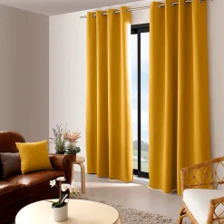 Cmadeco 2 rideaux occultant à œillets, jaune moutarde, 140x240cm, 100% polyester, collection Réglisse,* Rideau Occultant