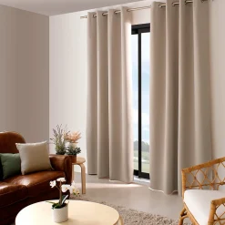 Clearance Cmadeco 2 rideaux occultant à œillets, beige naturel, 140x240cm, 100% polyester, collection Réglisse,
