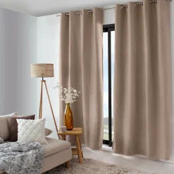 Cmadeco 2 rideaux thermique à œillets, beige naturel, 135x240cm, doublure polaire, collection Nordica,* Rideau Thermique|Rideau Occultant