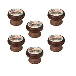 Nesu 6 Un. bouton poignées de meuble Vintage Retro bois colorant noyer MOTO - diamètre 40MM* Bouton De Meuble