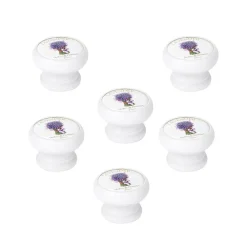 Nesu 6 Un. bouton poignées de meuble Vintage Retro bois laqué blanc lavande provence - diamètre 40MM* Bouton De Meuble