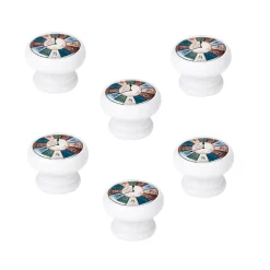 Nesu 6 Un. bouton poignées de meuble Vintage Retro bois laqué blanc horloge - diamètre 40MM* Bouton De Meuble