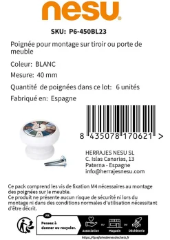 Nesu 6 Un. bouton poignées de meuble Vintage Retro bois laqué blanc horloge - diamètre 40MM* Bouton De Meuble