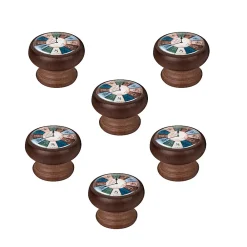 Discount Nesu 6 Un. bouton poignées de meuble Vintage Retro bois colorant noyer horloge - diamètre 40MM