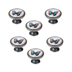 Clearance Nesu 6 Un. bouton poignées de meuble Vintage Retro métal argent vieux papillon - diamètre 37MM
