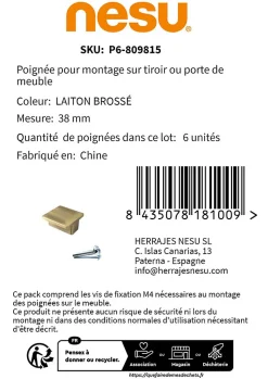 Nesu 6 Un. poignées de meuble laiton mat porte armoire cuisine salle de bain38x38MM* Bouton De Meuble