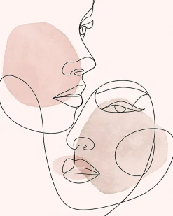 Sale Dada Art Affiche dessin au trait portrait visages femmes sur fond beige l.50 x l.70 cm