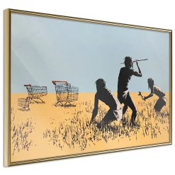 Online Paris Prix Affiche Murale Encadrée "Banksy Trolley Hunters" 30 x 20 cm Or