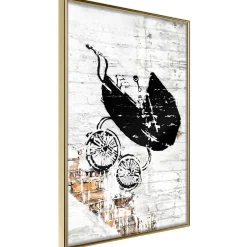 New Paris Prix Affiche Murale Encadrée "Banksy Baby Stroller" 30 x 42 cm Or