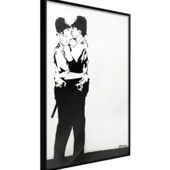 Online Paris Prix Affiche Murale Encadrée "Banksy Kissing Coppers II" 21 x 30 cm Noir