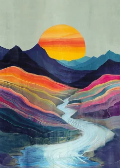 Dada Art Affiche paysage coucher de soleil multicouleurs l.50 x H.70 cm* Affiche