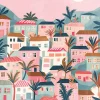 Outlet Dada Art Affiche village rose l.40 x H.50 cm