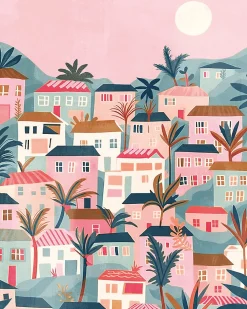 Outlet Dada Art Affiche village rose l.40 x H.50 cm