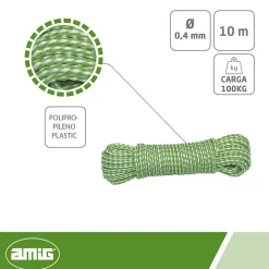 Amig - Cordon plastique tressée 20120 - 4 mm - Polyéthylène-Polypropylène - Blanc/Vert* Embrasse À Rideaux