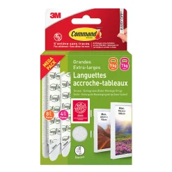 3M Command Assortiment de languettes adhésives accroche tableau blanc L - XL* Fixation Décoration Murale