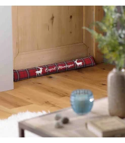 Douceur D'Intérieur Bas de porte HEIDI 80 x 10 cm - Coton imprimé & chambray uni - 80x10cm - Rouge* Boudin De Porte