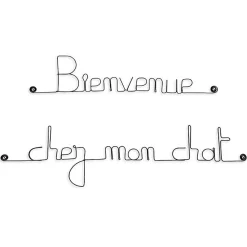 Bijoux De Mur Bienvenue chez mon chat - Sculpture fil de fer 50-60 cm -* Objet Décoratif Mural