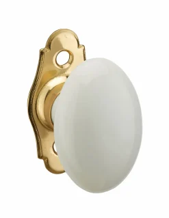 Sale Thirard Bouton en porcelaine pour fenêtre, avec vis de pose, laiton poli et blanc -