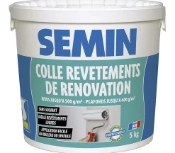 Semin Colle Revêtements de Rénovation Lisse en Pâte , Prête à l'Emploi, Intérieur, Seau de 5 kg* Colle Papier Peint