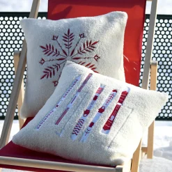 Lovely Casa Coussin - Effet bouclette avec motif flocon (45x45 cm - Ecru)* Coussin Pour Canapé