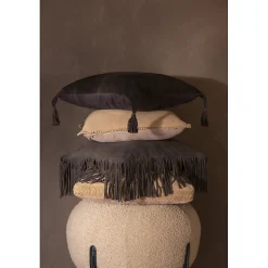 Sale J-Line Coussin à franges en cuir marron 45x45x8 cm