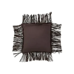 Sale J-Line Coussin à franges en cuir marron 45x45x8 cm