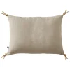 Meubletmoi Coussin 40 x 60 cm en lin lavé sable avec 4 nouettes en jute - LUISA