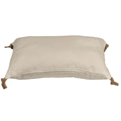 Meubletmoi Coussin 40 x 60 cm en lin lavé sable avec 4 nouettes en jute - LUISA