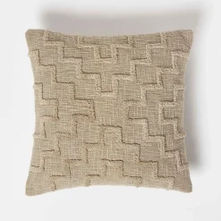 Homescapes Coussin beige en coton tufté à motif géométrique, 45 x 45 cm -* Coussin Pour Canapé