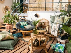 Clearance Deko & Co Coussin carré feuillage tropical vert et bleu L.45 x l.45cm Deco&co