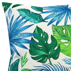 Clearance Deko & Co Coussin carré feuillage tropical vert et bleu L.45 x l.45cm Deco&co