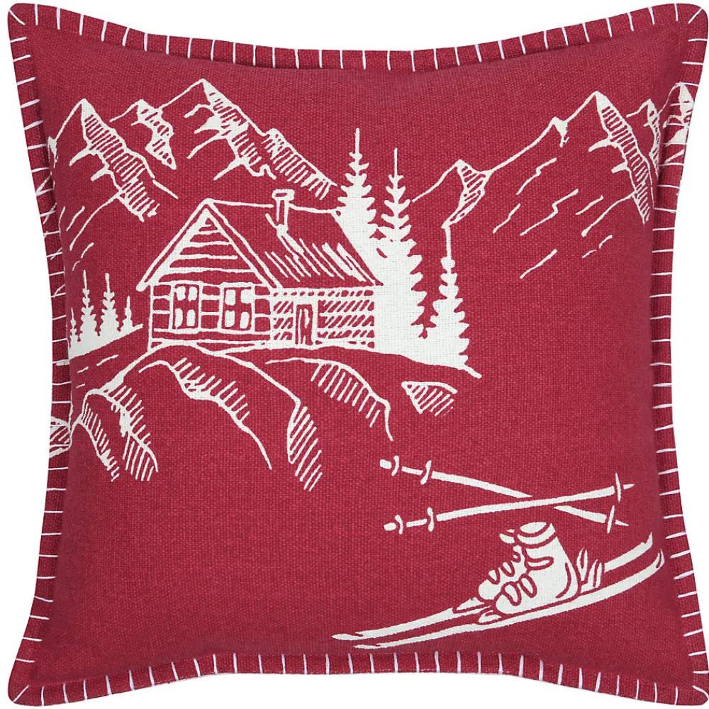 Discount Lovely Casa Coussin chalet montagne en coton (45x45 cm - Rouge)