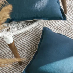 New Lovely Casa Coussin coton volant plat feston noir (45x45 cm - Bleu)