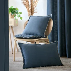 New Lovely Casa Coussin coton volant plat feston noir (45x45 cm - Bleu)