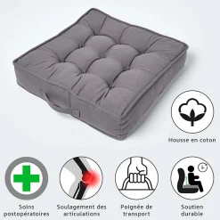 Outlet Homescapes Coussin d'assise rehausseur en coton gris ardoise, 50 x 50 x 10 cm -