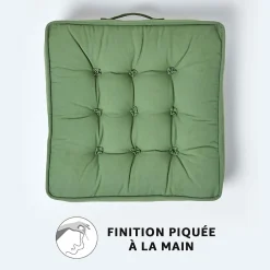 Homescapes Coussin d'assise rehausseur en coton vert foncé, 50 x 50 x 10 cm -* Coussin Pour Canapé
