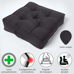 Homescapes Coussin d'assise rehausseur en suédine noir, 50 x 50 x 10 cm -* Coussin Pour Canapé