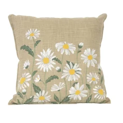 Outlet Sud Etoff Coussin décoratif en coton motif marguerite (45x45 cm - Taupe)