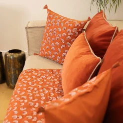 Sud Etoff Coussin décoratif imprimé motif floral (45x45 cm - Brique)* Coussin Pour Canapé