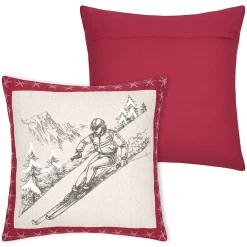 Lovely Casa Coussin décoratif montagne ski en coton (45x45 cm - Gris)* Coussin Pour Canapé